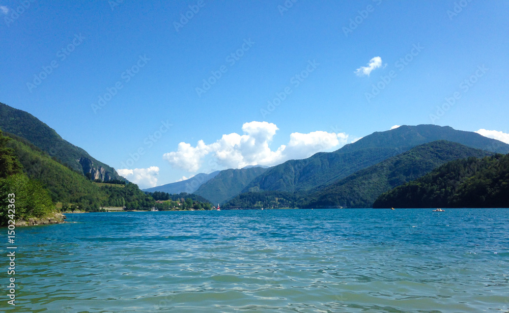 Ledro lake in a beautiful summer day in Italy