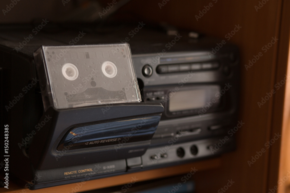 Obraz premium Old cassette player with cartridges