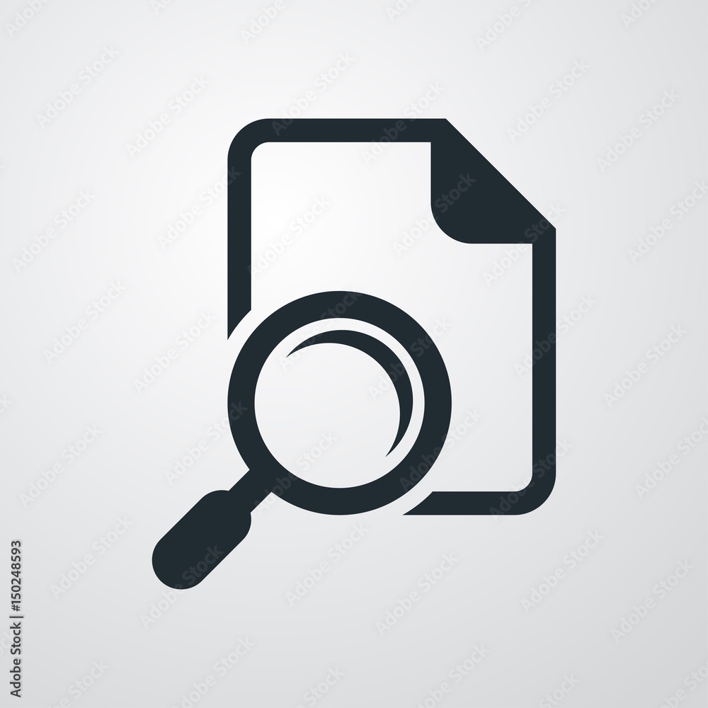 Icono plano documento con lupa en fondo degradado Icono plano documento con lupa en fondo degradado