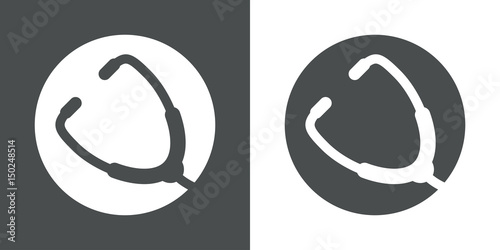Icono plano circulo con estetoscopio gris y blanco