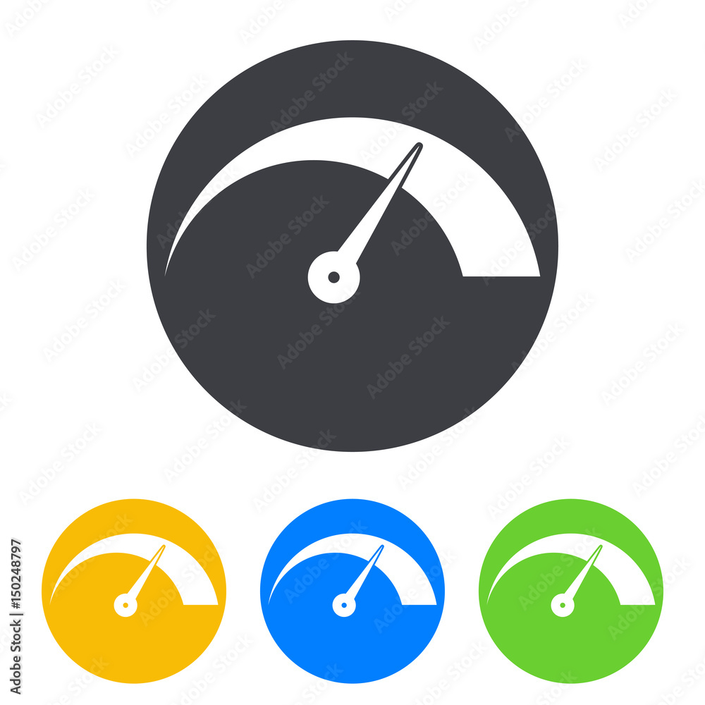 Icono plano velocimetro en circulo varios colores