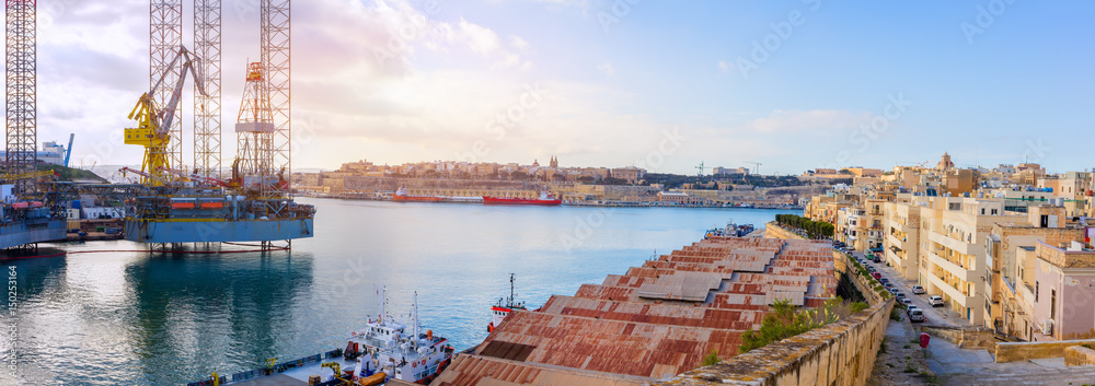 Malta Grand Harbour Senglea Docks Dockyard shipyard Floriana Panorama