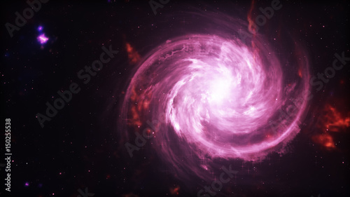 Bright galaxy. Abstract stars on black background. Fantasy fractal texture in red, pink and light purple colors. Digital art. 3d illustration
