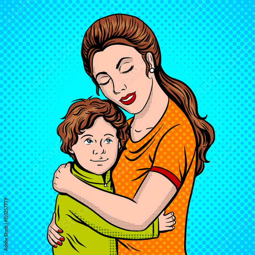 Mother and child pop art style vector illustration