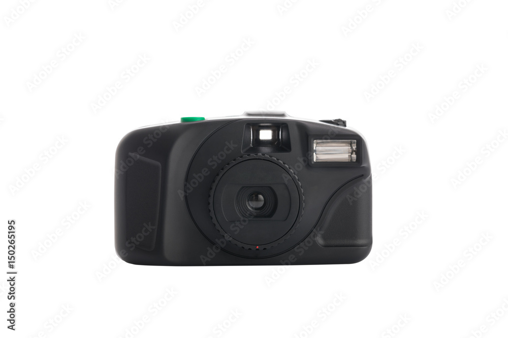 Black retro camera isolated