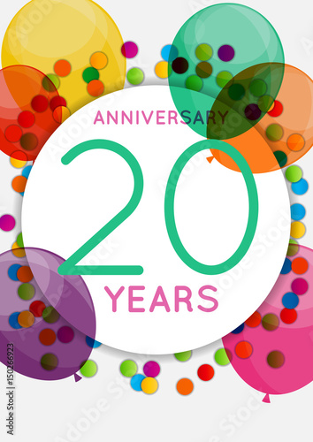 Template 20 Years Anniversary Congratulations, Greeting Card, Invitation Vector Illustration