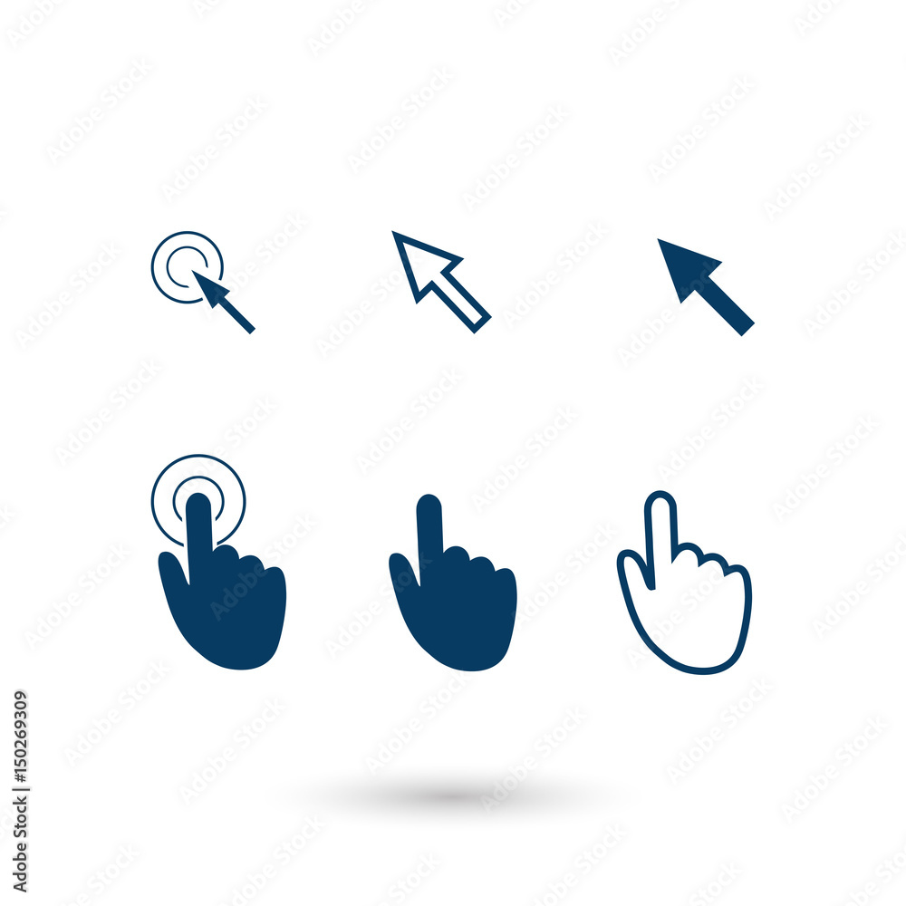 Obraz premium Cursor pointer icons. Click press and touch actions. Flat style.