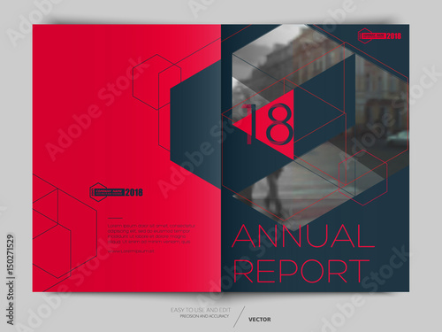 Cover design annual report, cover, vector template brochures, flyers, presentations, leaflet, magazine a4 size. Red with dark blue abstract background - stock vector