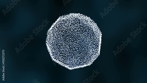 3D orb shape of particles moving and rotating. Science motion graphics with dark background.