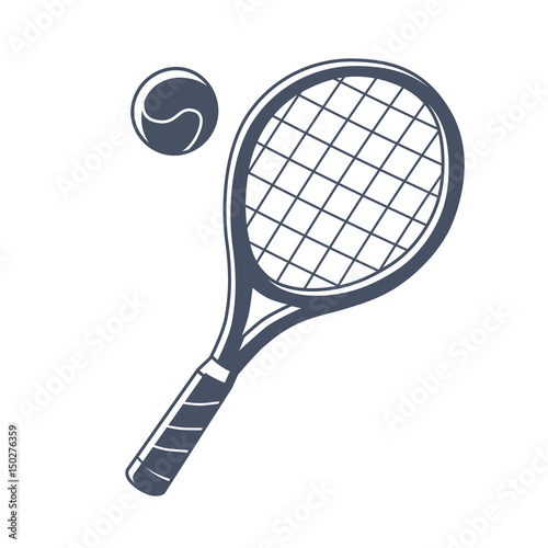 Tennis racket and ball icon isolated.