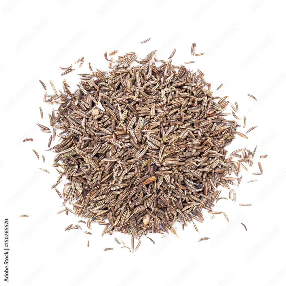 Cumin seeds or caraway isolated on white background, top view Cumin seeds or caraway isolated on white background, top view