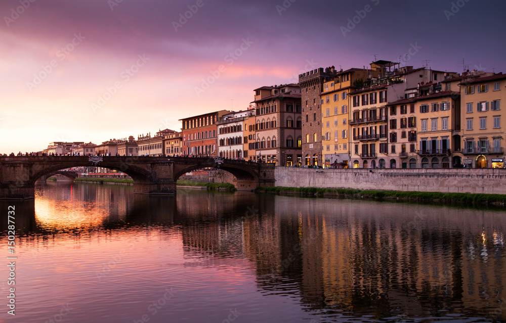 colorful Buildings Along the Arno River in Florence Italy