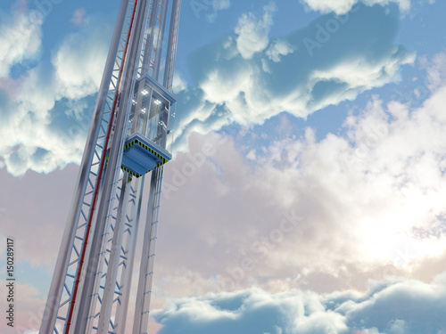 empty sky elevator concept on the sky clouds background concept composition 3d illustration