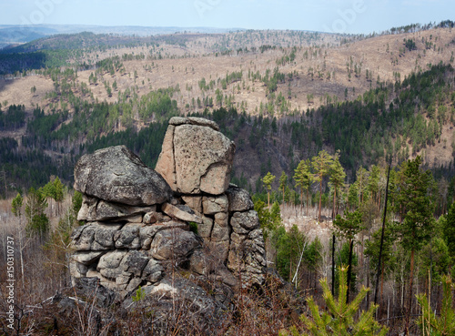 Rock on Olkhinskoye plateau in the Irkutsk region of Eastern Siberia photo