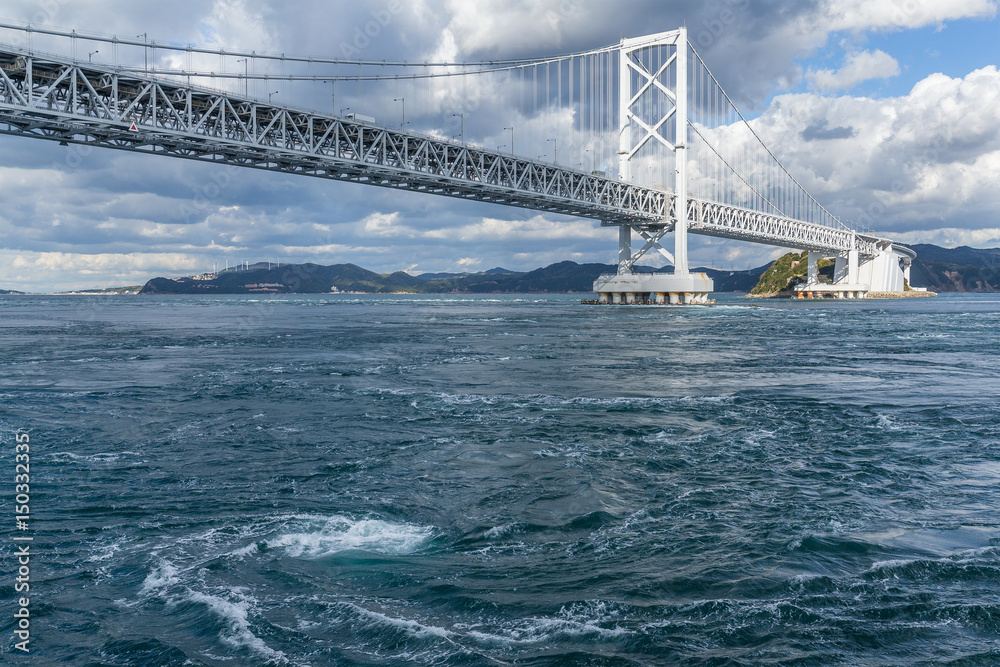 Onaruto Bridge and Whirlpool with blue sky Onaruto Bridge and Whirlpool with blue sky