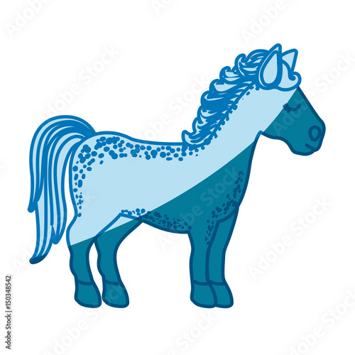 Fototapeta Naklejka Na Ścianę i Meble -  blue silhouette of cartoon unicorn standing with closed eyes and looking towards the right vector illustration
