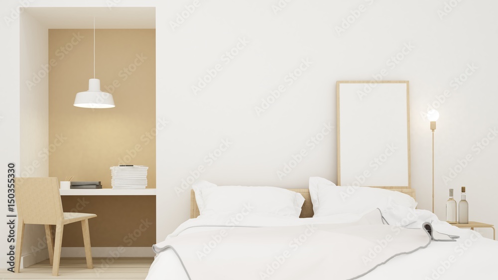 The interior bedroom space in hotel and background decoration  - 3D Rendering
