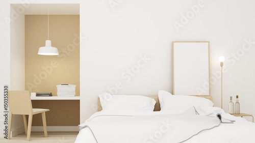 The interior bedroom space in hotel and background decoration  - 3D Rendering