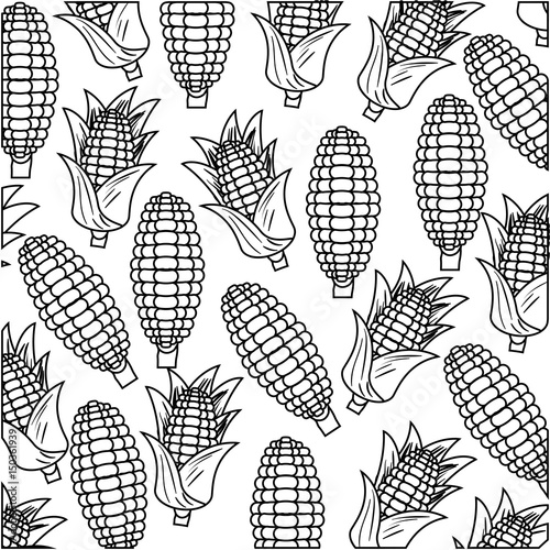 black silhouette with pattern of corncobs vector illustration