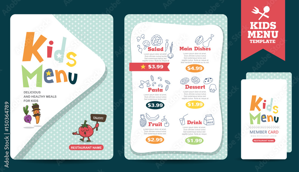Plakat Cute colorful kids meal menu vector template