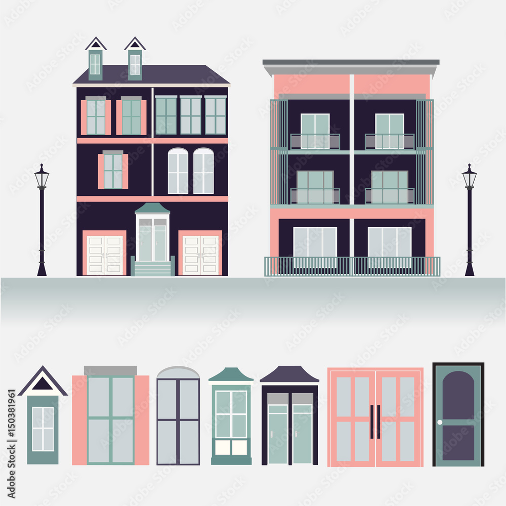 house exterior set icons vector illustration