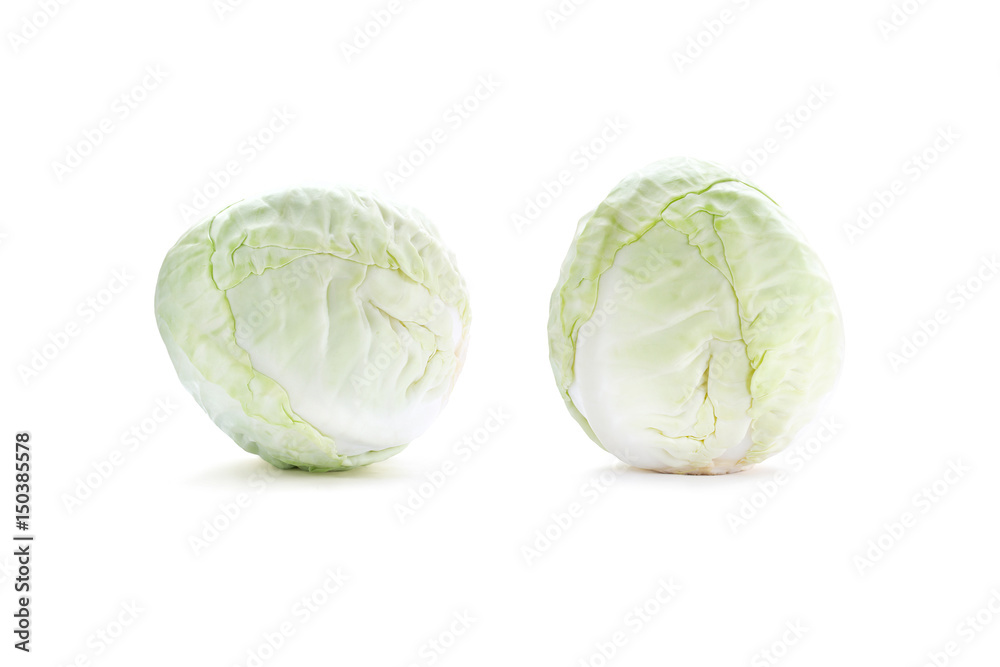 two small light cabbage isolated on white background