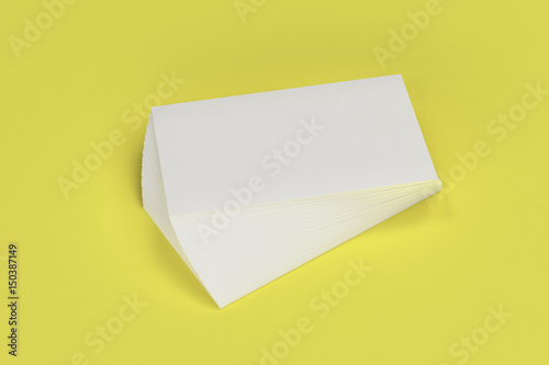 White blank business cards mock-up on yellow background