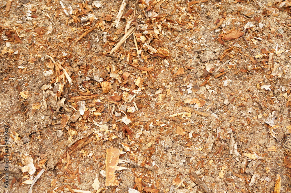 Wooden sawdust after the production of wood on a sawmill