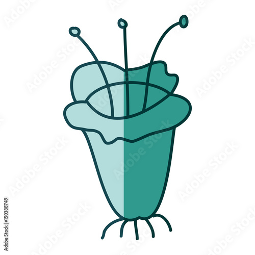 watercolor hand drawn silhouette of flower in closeup on aquamarine vector illustration