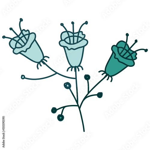 watercolor silhouette with set of flowers with stem and leaves on aquamarine vector illustration