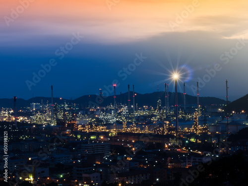 Night scene of oil refinery