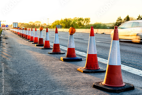 Photography Evening view UK Motorway Services Roadworks Cones