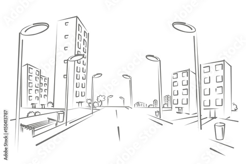 Sketch of city street.