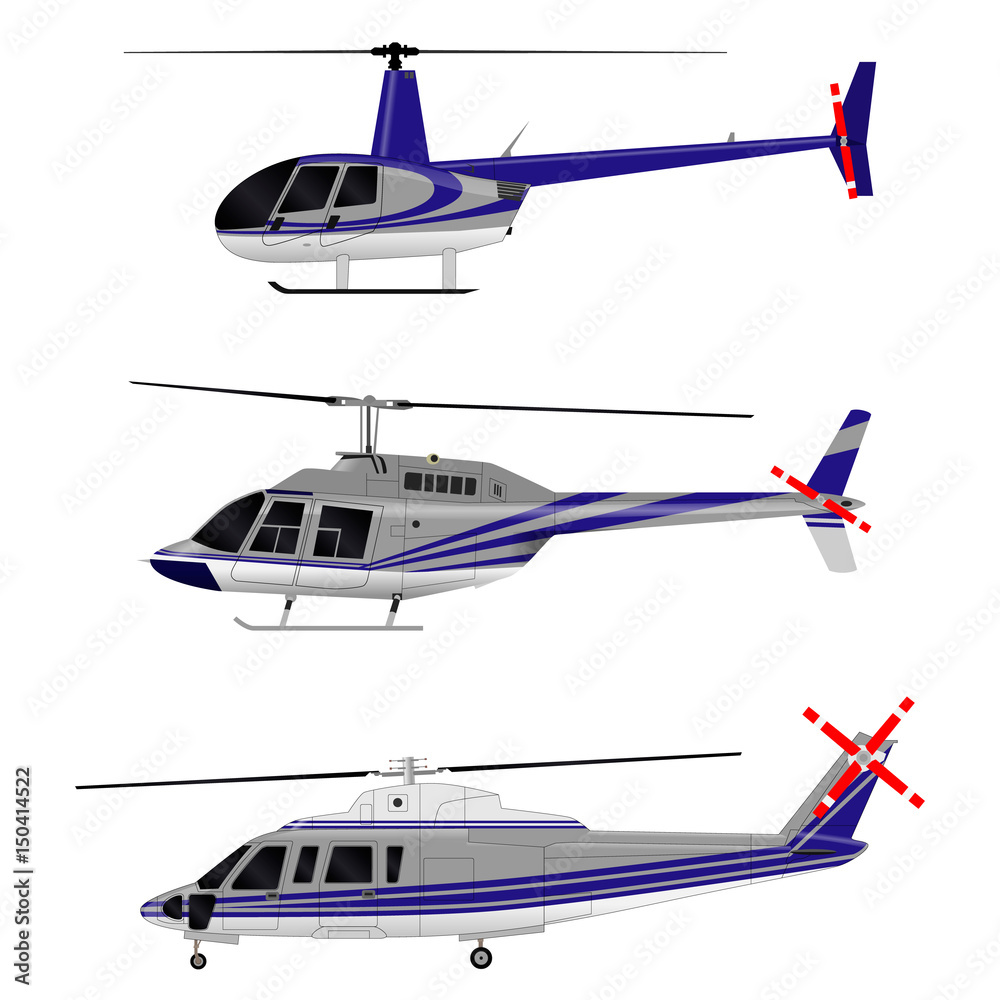 Fototapeta premium Vector helicopter. Set