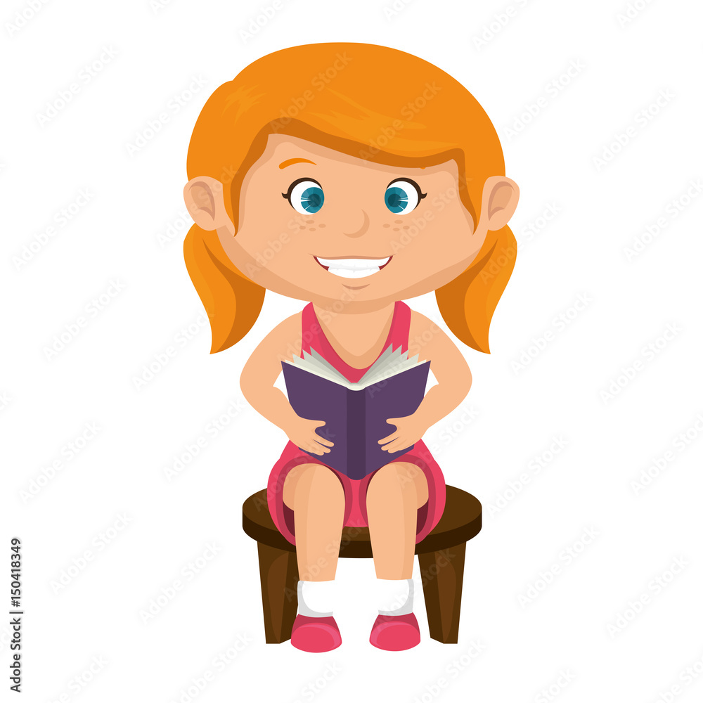 cute little girl reading character vector illustration design