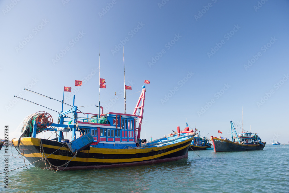 Mui Ne fishing village and traditional Vietnamese fishing boats