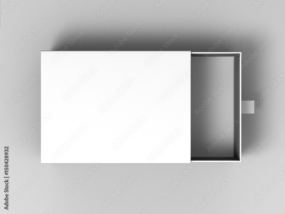 Realistic Package Cardboard Sliding Box on grey background. For small items, matches, and other things. 3d render illustration