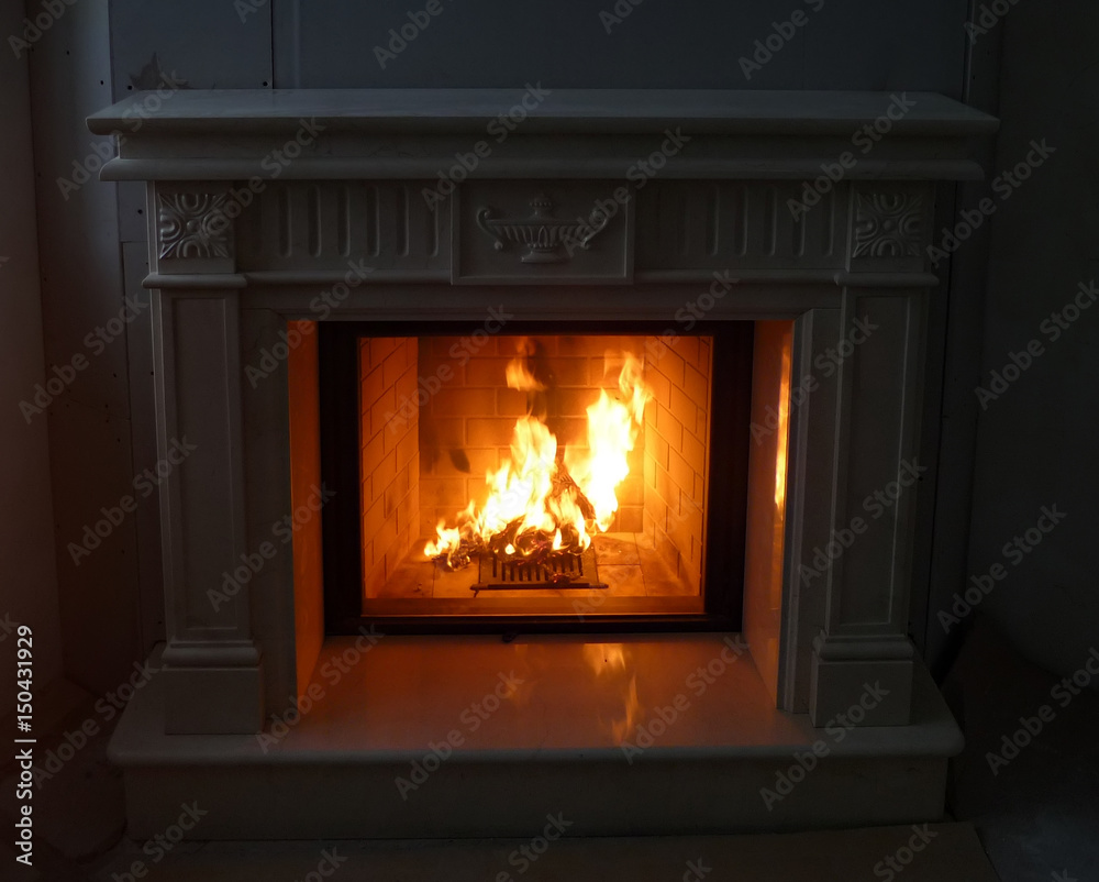 Close up of burning fireplace at home Close up of burning fireplace at home