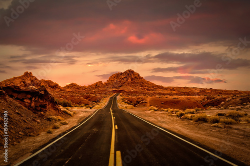 Driving Through the Valley of Fire at Sunset