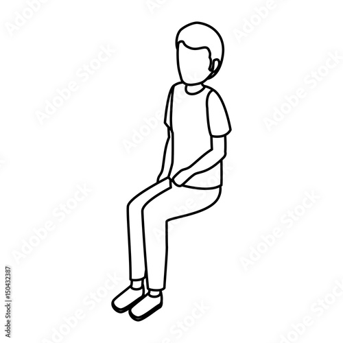 young man avatar character sitting isometric vector illustration design