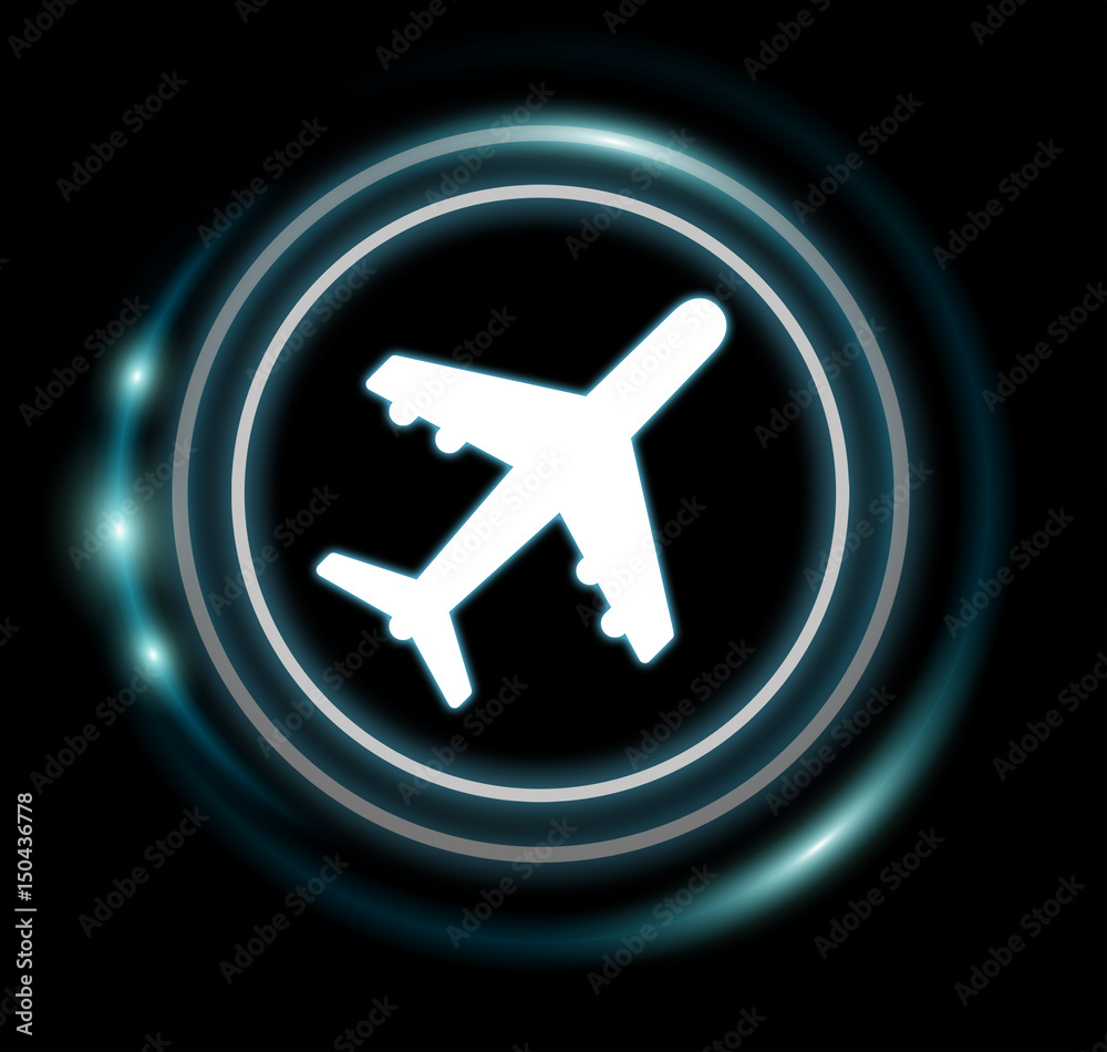 3D rendering plane icon with circles 3D rendering plane icon with circles