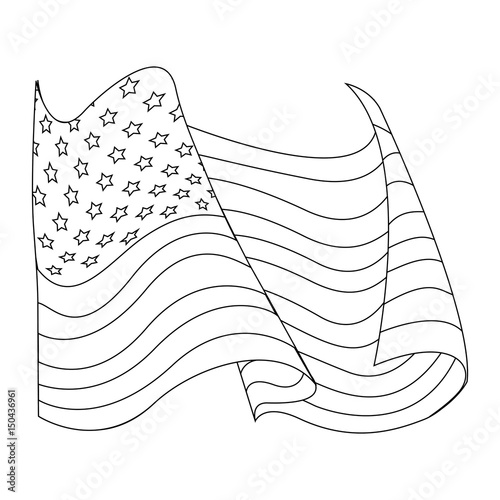 united states of america flag waving symbol line vector illustration