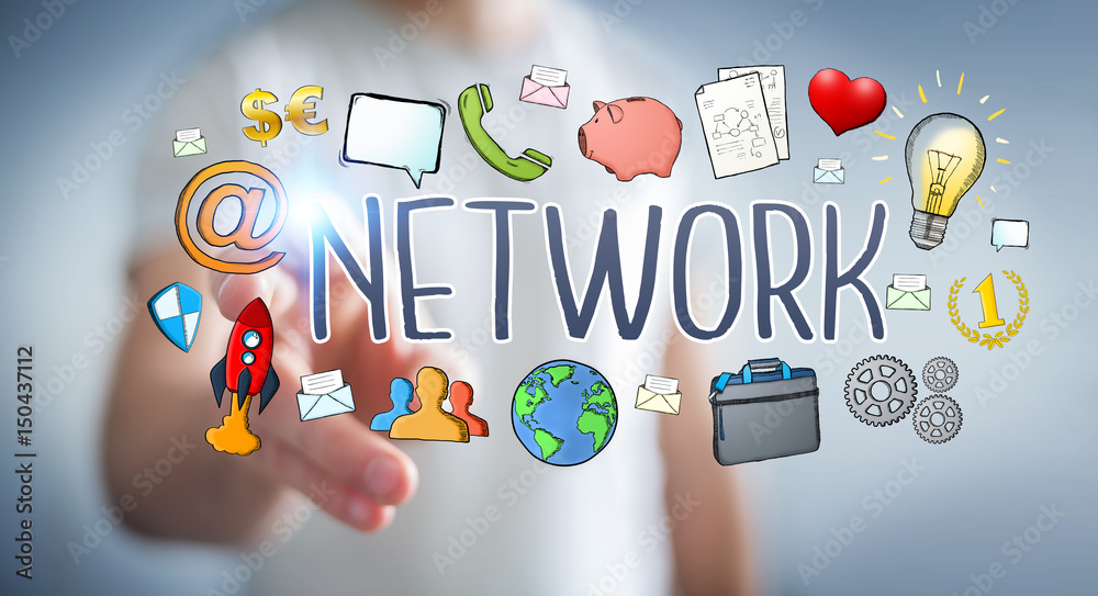 Businessman using modern manuscript network text Businessman using modern manuscript network text
