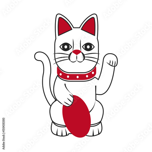 maneki-neko cat sitting lucky japanese culture vector illustration