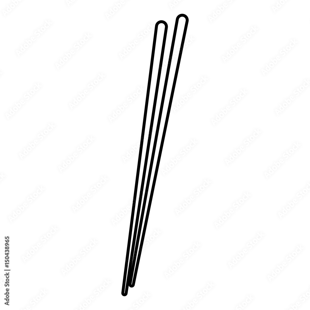 stick wooden food japanese utensil outline vector illustration