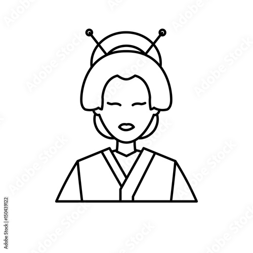 character japanese girl geisha traditional costumen line vector illustration photo