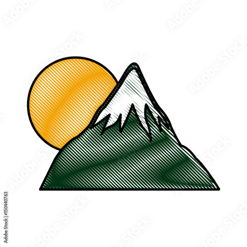drawing mount fuji sun japan landscape natural vector illustration
