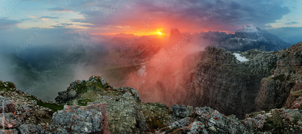 Red mountain landscape panorama, Dolomiti