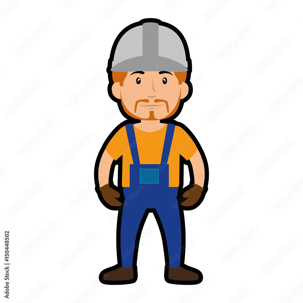 construction worker standing with safety helmet, cartoon icon over white background. colorful design. vector illustration construction worker standing with safety helmet, cartoon icon over white background. colorful design. vector illustration