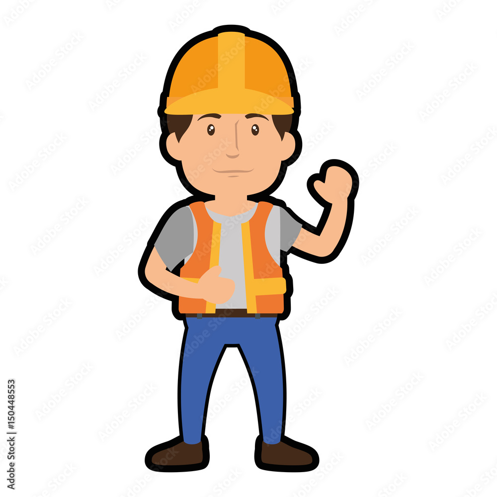 construction worker standing with safety helmet, cartoon icon over white background. colorful design. vector illustration construction worker standing with safety helmet, cartoon icon over white background. colorful design. vector illustration